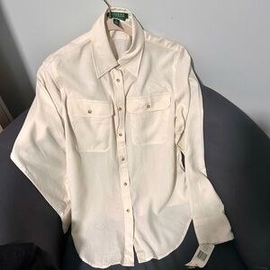 Ralph Lauren, silk Cream Button-Up Shirt size 14 new with tags